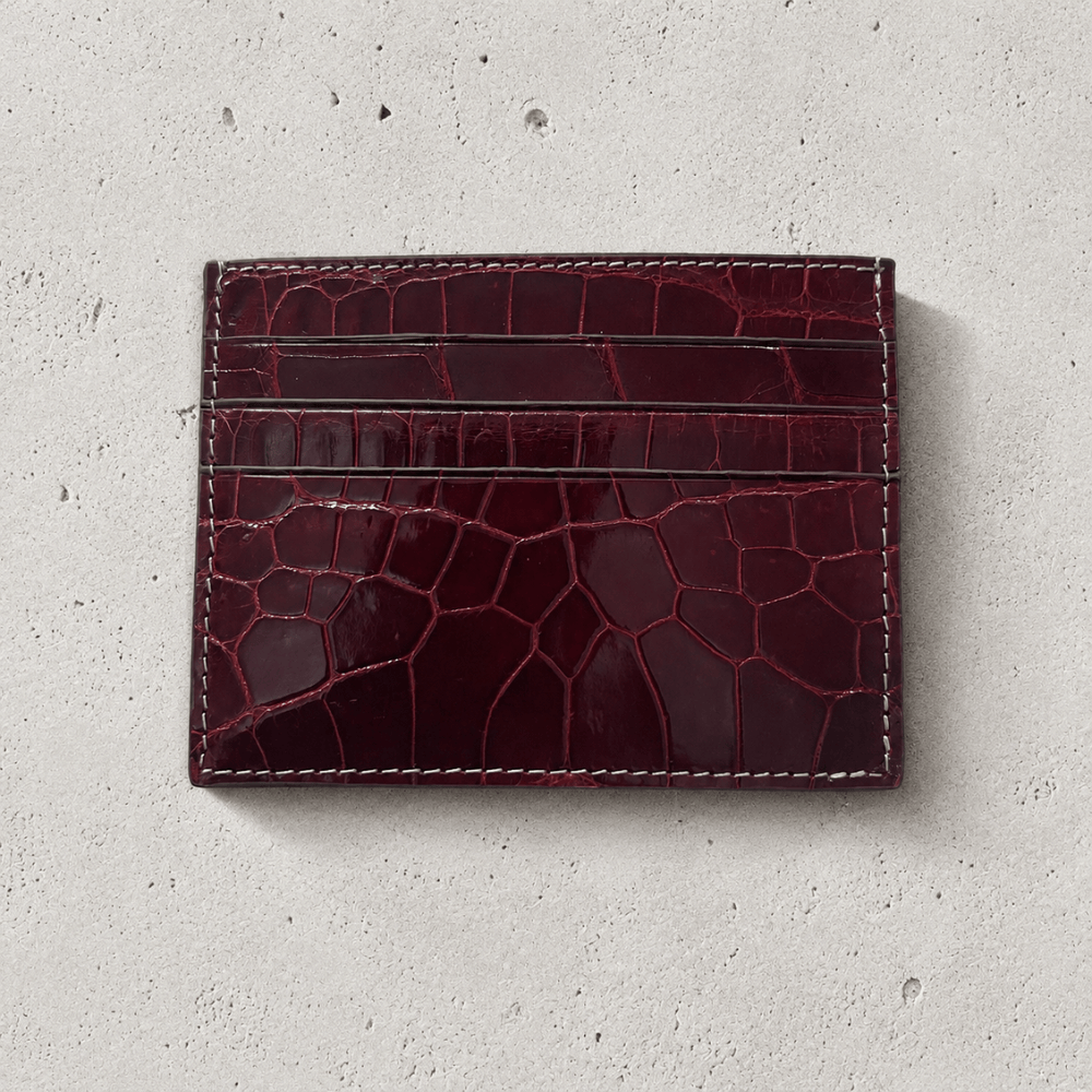 porte-cartes homme cuir grain crocodile bordeaux