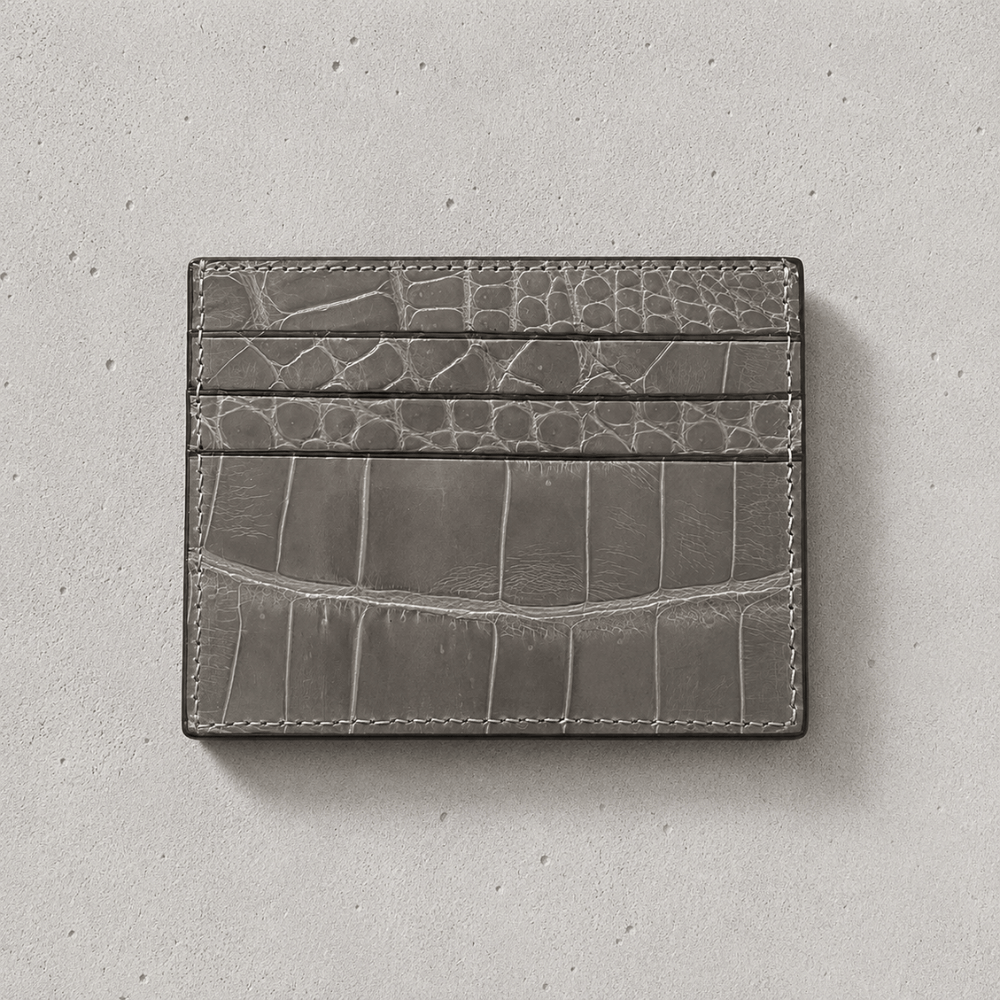 porte-cartes homme cuir grain crocodile gris