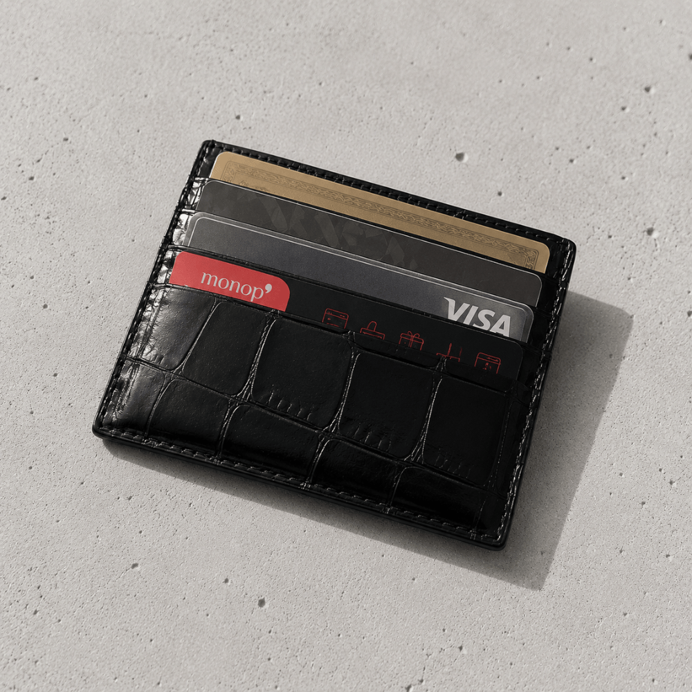 porte-cartes homme cuir crocodile noir avec cartes