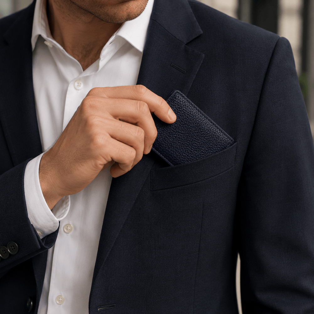 Porte-cartes homme cuir fin bleu poche costume