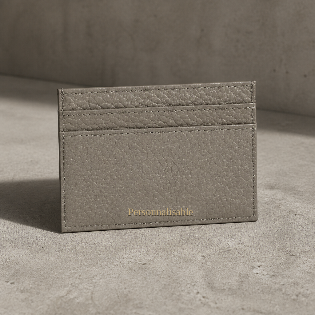 porte cartes homme cuir graine gris personnalisable grave