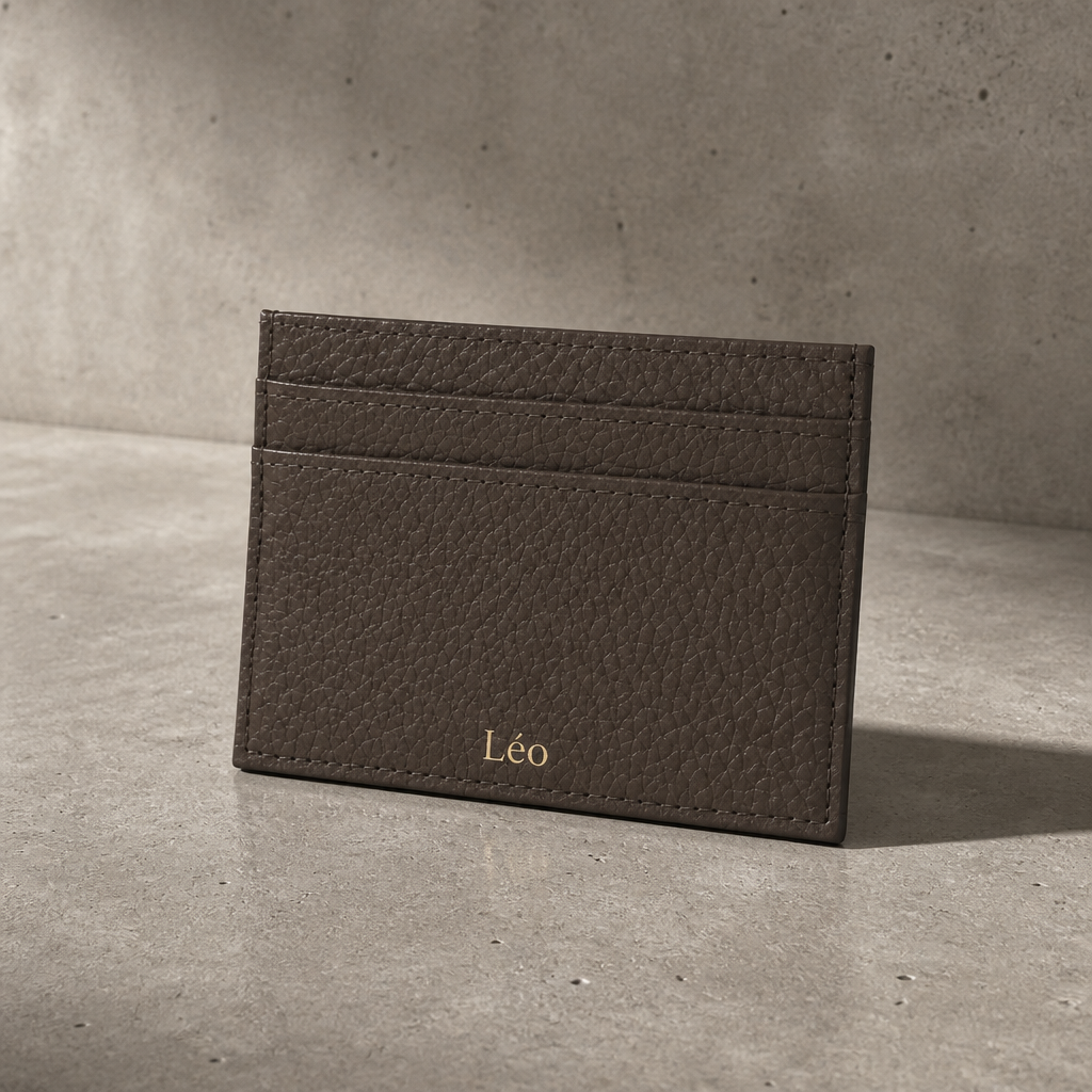 porte cartes homme cuir graine marron personnalise grave