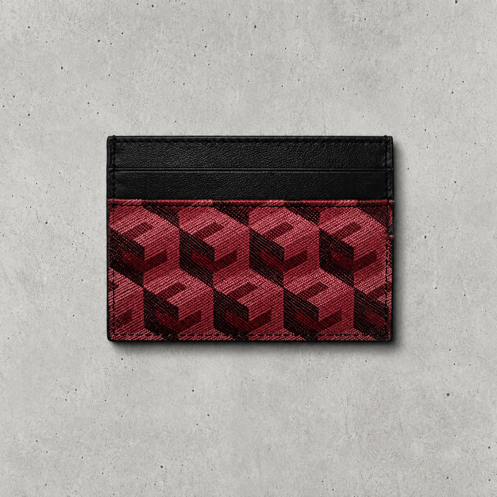 Porte-cartes homme en cuir rouge à monogramme cube, finition luxe
