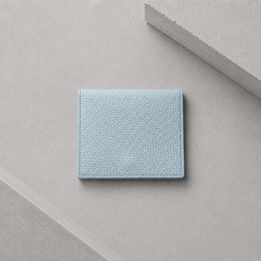 Porte-cartes homme cuir véritable bleu ciel, deux volets 
