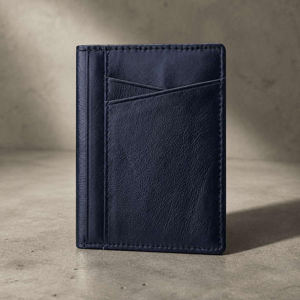 Porte-cartes homme en cuir véritable vertical bleu marine
