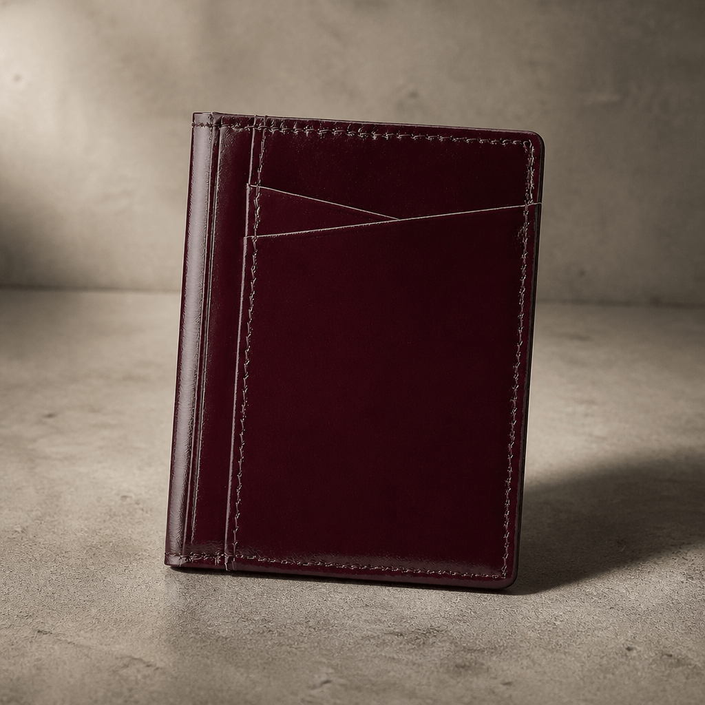 Porte-cartes homme en cuir véritable vertical bordeaux