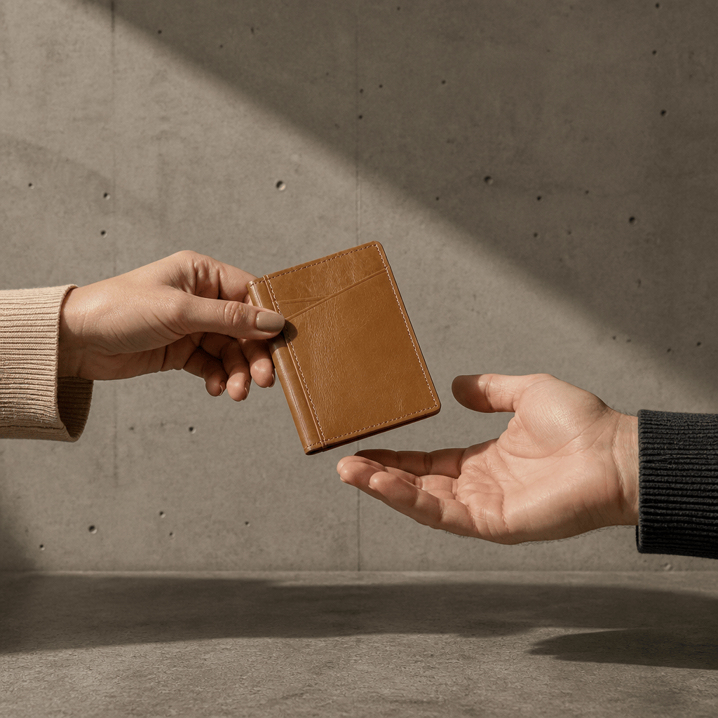 Porte-cartes homme en cuir camel offert en cadeau