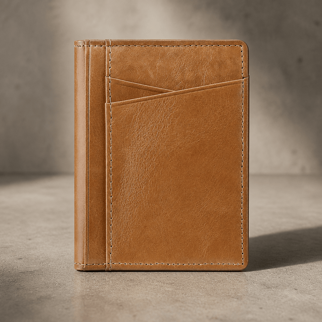 Porte-cartes homme en cuir véritable vertical camel à poche avant