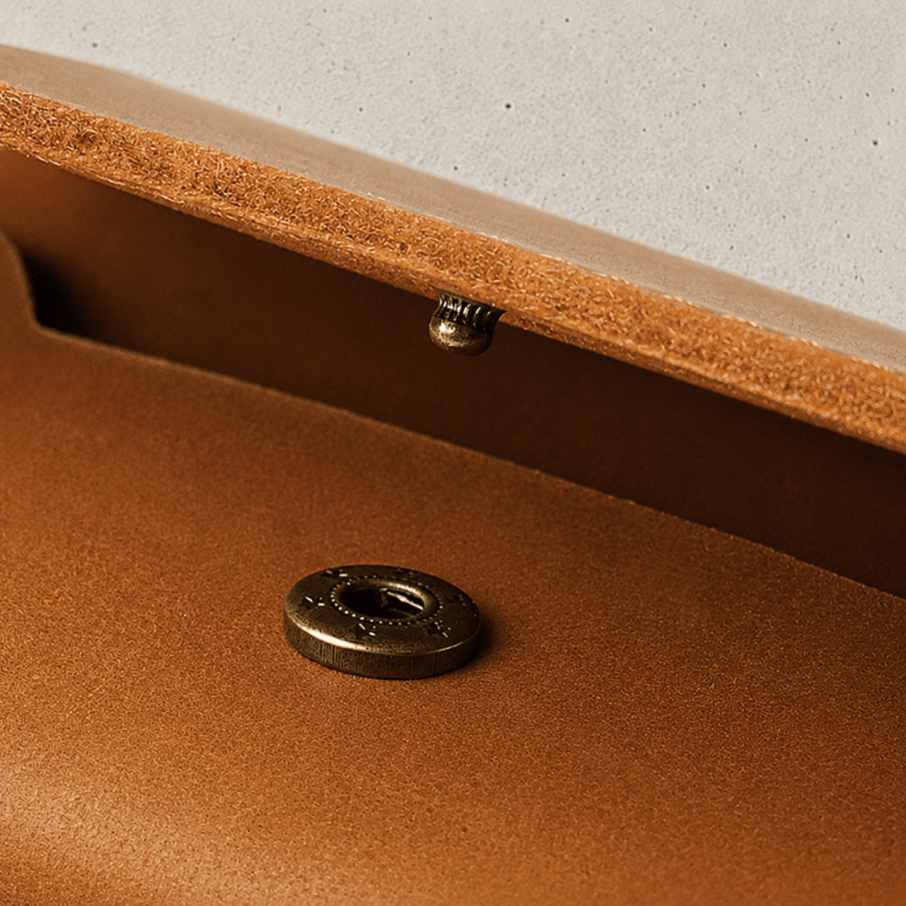 Bouton pression laiton vieilli porte-cartes homme cuir 