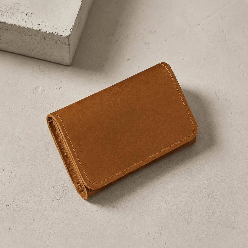 Porte-cartes homme cuir véritable vintage camel fermé 
