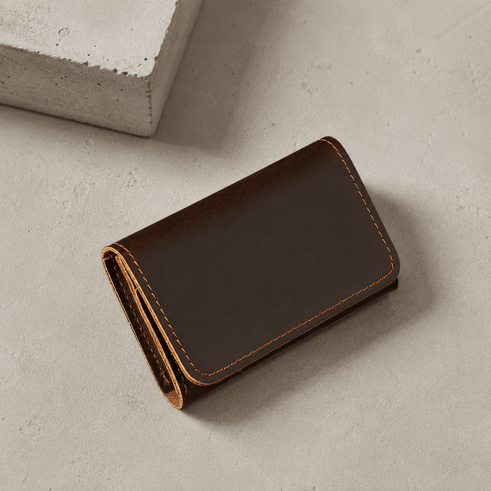 Porte-cartes et billets homme cuir marron vintage compact
