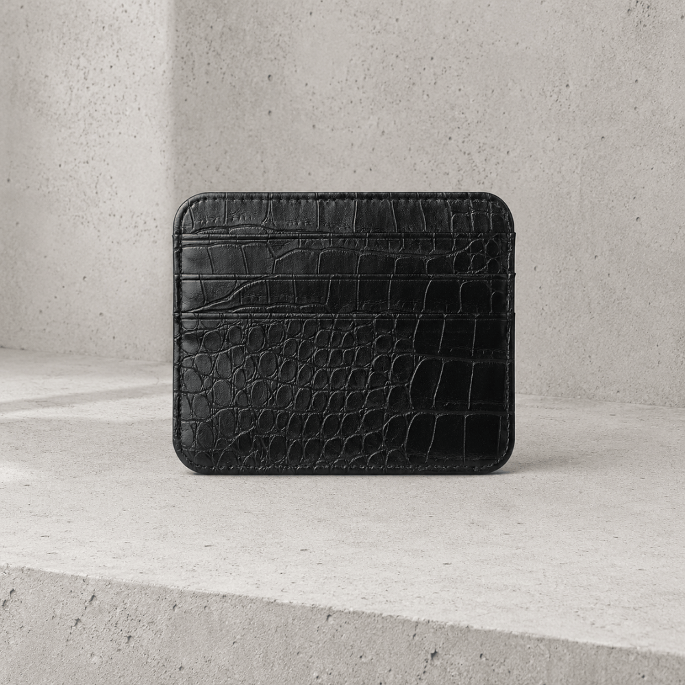Porte-cartes homme façon crocodile noir, style luxe compact