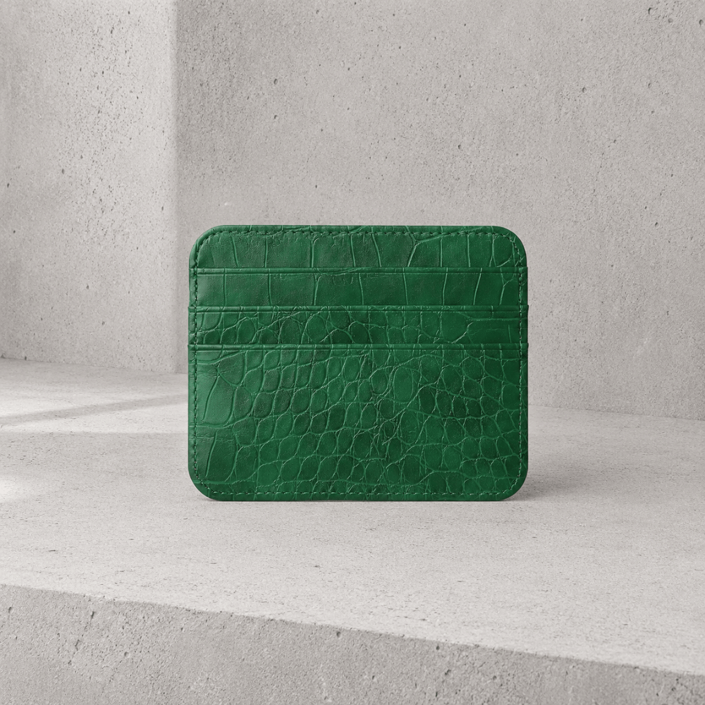 Porte-cartes homme façon croco vert, format compact
