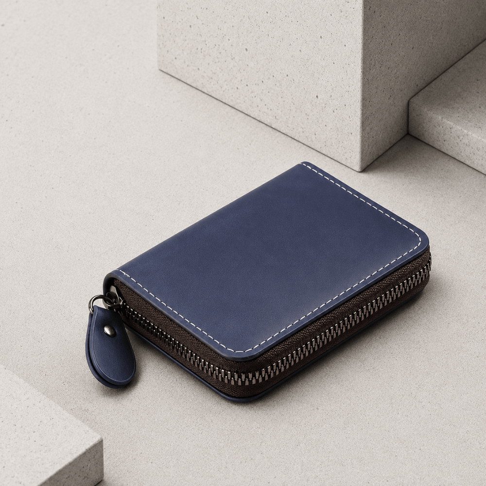 Porte-cartes homme compact bleu multiple système éventail