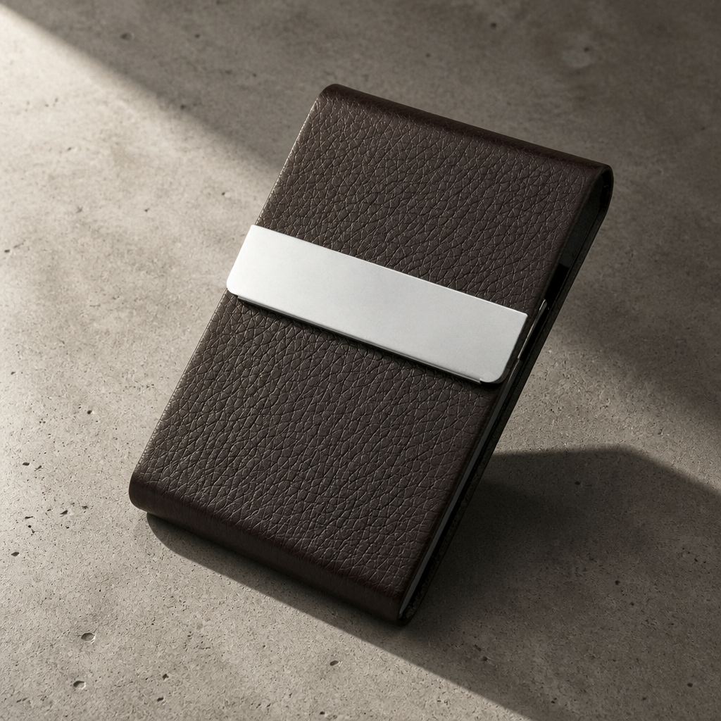 Porte-cartes homme personnalisé marron à clapet aimanté
