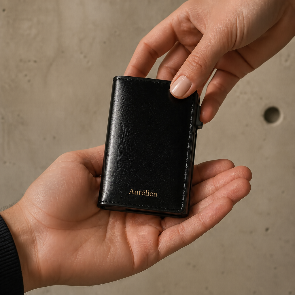 Porte-cartes personnalisé homme noir cadeau à graver