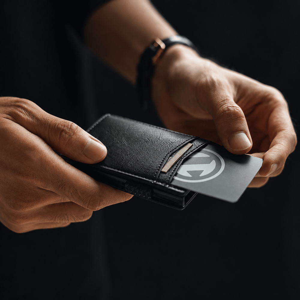 Carte métal éjectée du porte-cartes homme RFID noir 