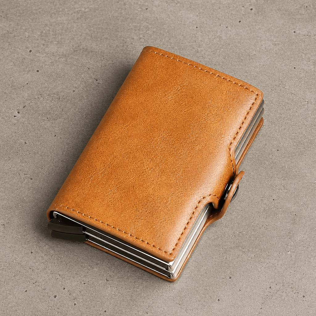 Porte-cartes homme sécurisé RFID similicuir camel