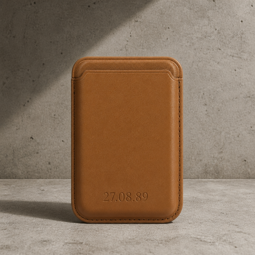 porte-cartes magsafe homme gravé camel aimanté téléphone
