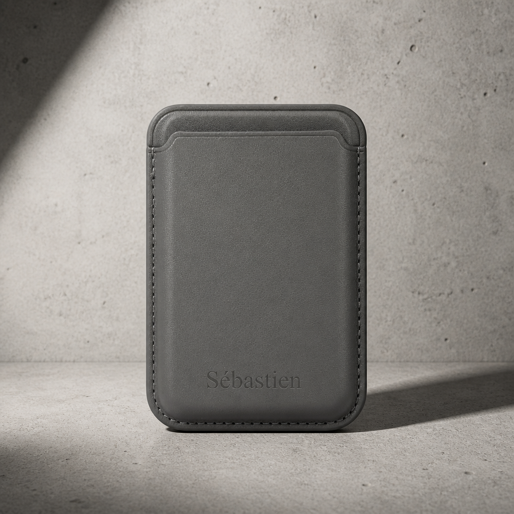 porte-cartes magsafe homme gravé gris aimanté téléphone