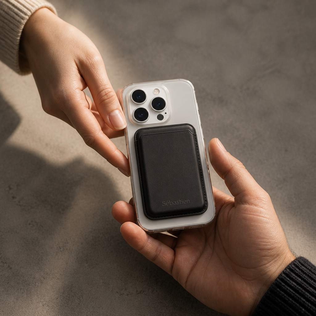 porte-cartes magsafe homme personnalisé cadeau gravé iphone