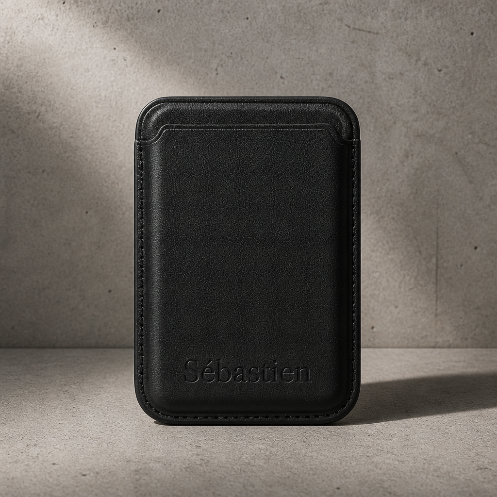 porte-cartes magsafe homme personnalisé noir aimanté iphone