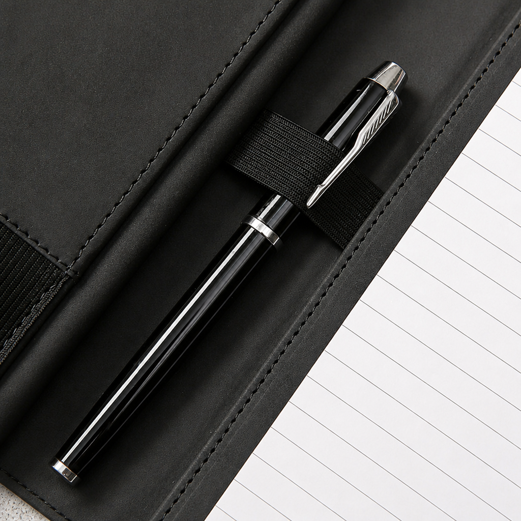 Détail du passant stylo élastique du porte-document bloc-notes A4