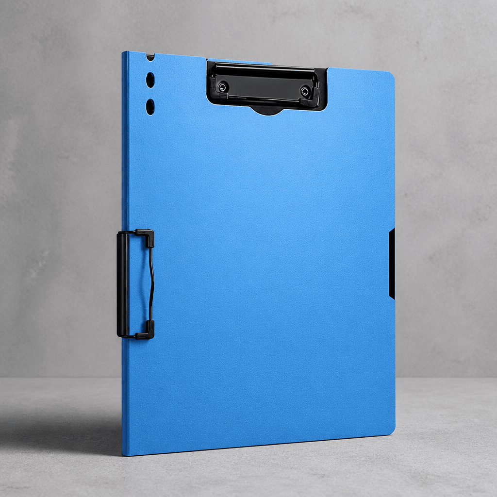Porte-document de bureau A4 rigide bleu en plastique avec pince