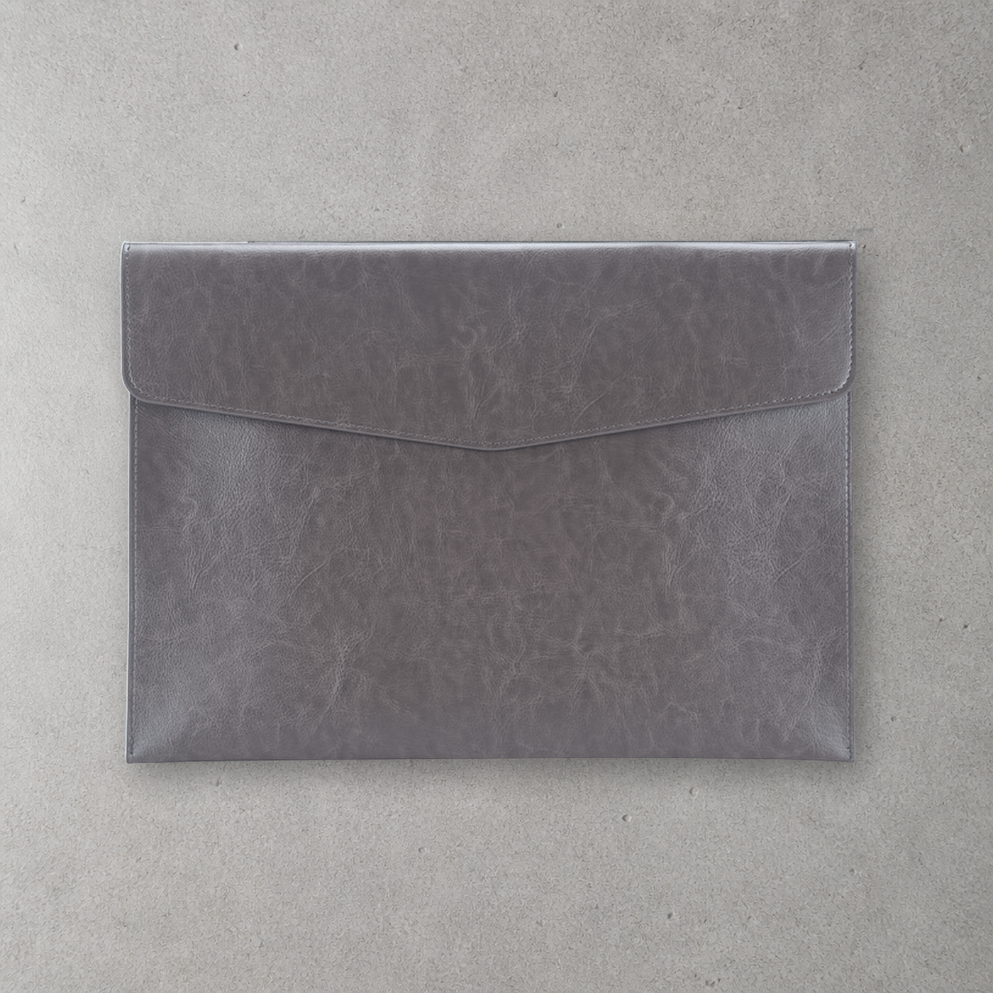 Porte-document papier A4 en simili cuir gris, étui plat à rabat bouton-pression, 33 x 24 cm