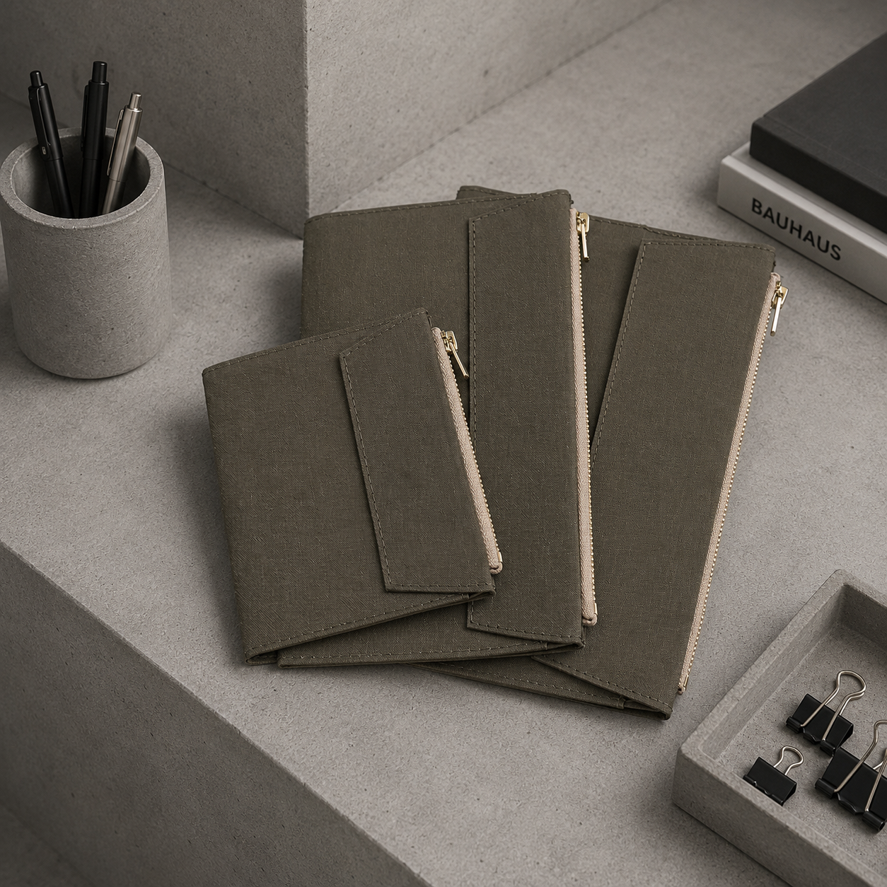 Comparaison des formats du porte-document en tissu : A5, standard et passeport
