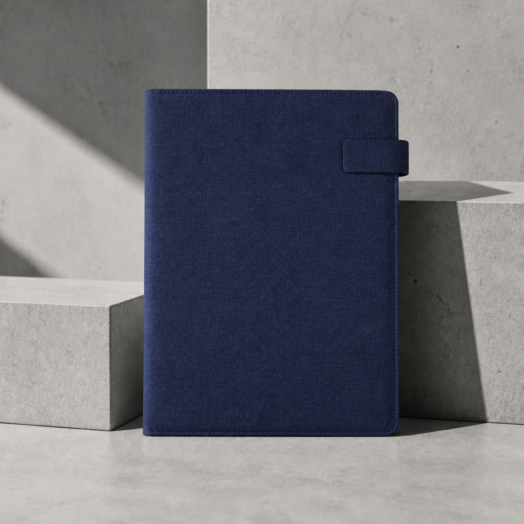 Porte-document A4 en toile bleu marine, fermé, vue de face