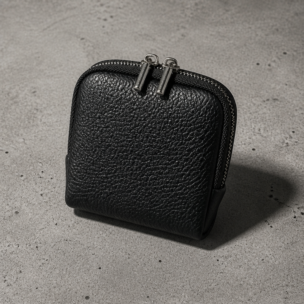 Porte-monnaie homme en cuir véritable noir, compact double zip, vue de face