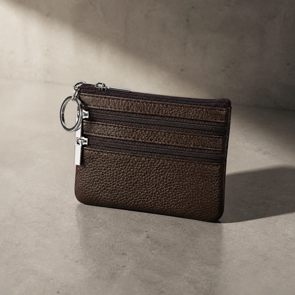 Porte monnaie cuir marron homme avec anneau porte-clés