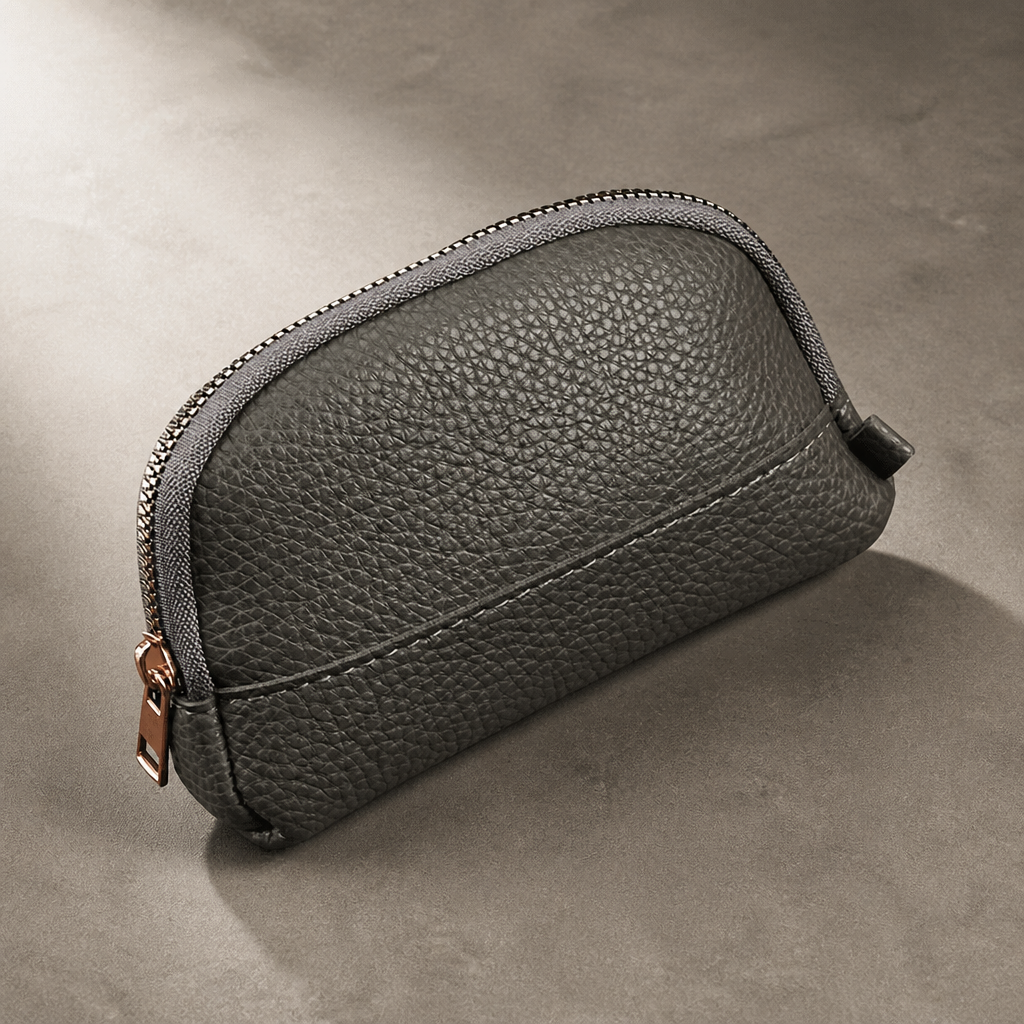 Porte-monnaie homme à fermeture éclair gris, pochette zippée