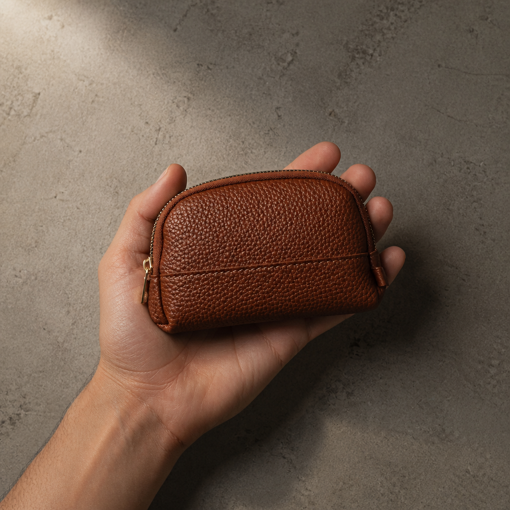 Porte-monnaie homme format pochette tenu en main