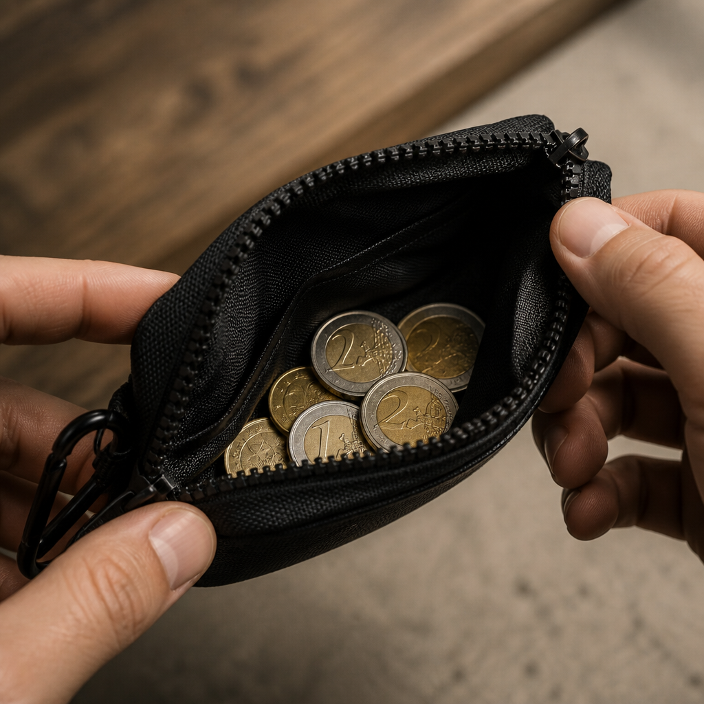 Intérieur du porte-monnaie en tissu avec des pièces en euros