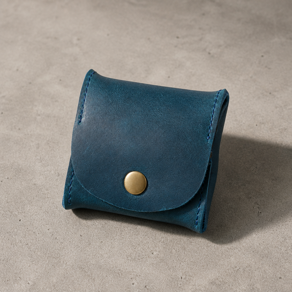 Porte-monnaie japonais en cuir bleu, compact à pièces