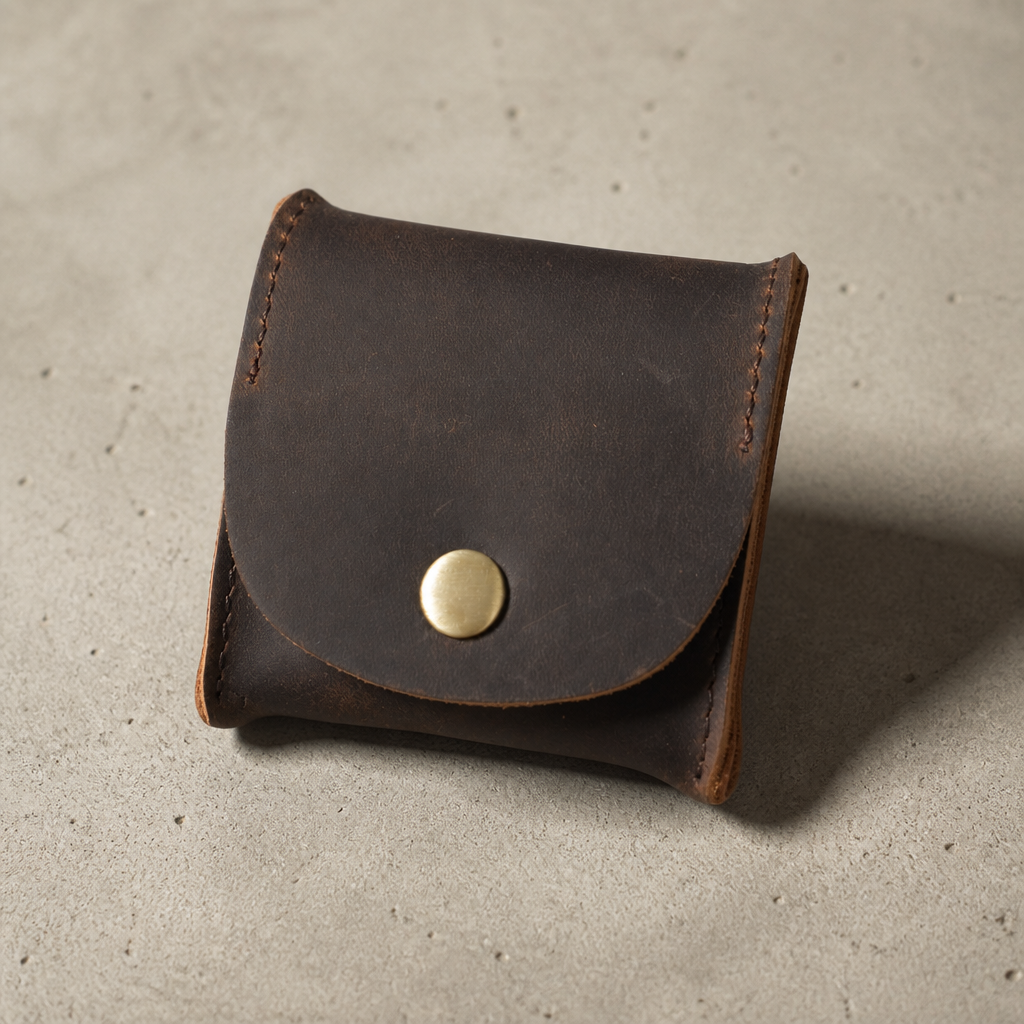 Porte-monnaie japonais cuir marron homme, bouton-pression