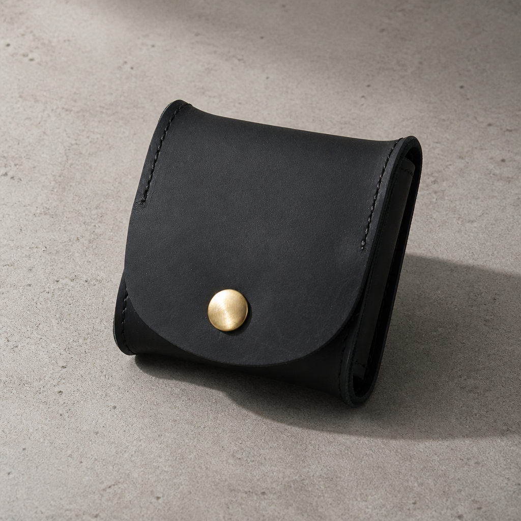Porte-monnaie japonais homme en cuir noir, plateau à pièces