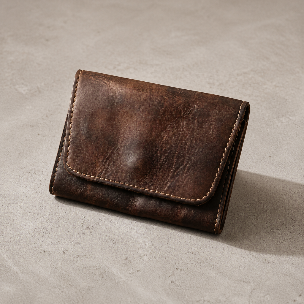 Porte-monnaie vintage homme en cuir marron à soufflet