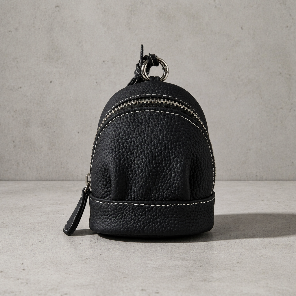 Porte-monnaie voyage homme en cuir noir rond à anneau
