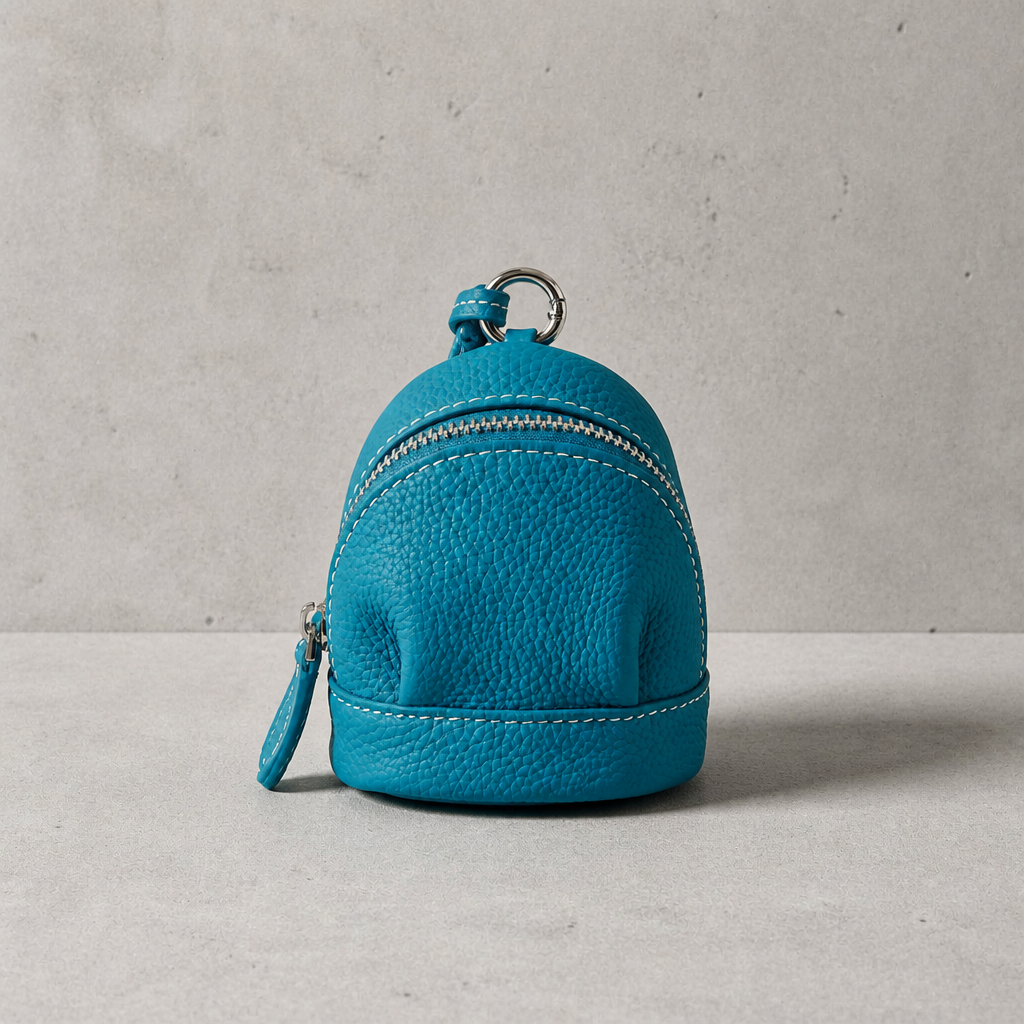 Porte-monnaie voyage homme en cuir turquoise rond à anneau