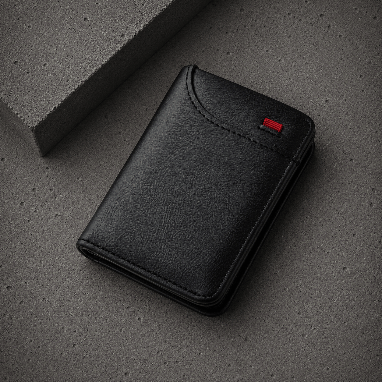 Portefeuille compact homme noir en similicuir 2 volets vue de face