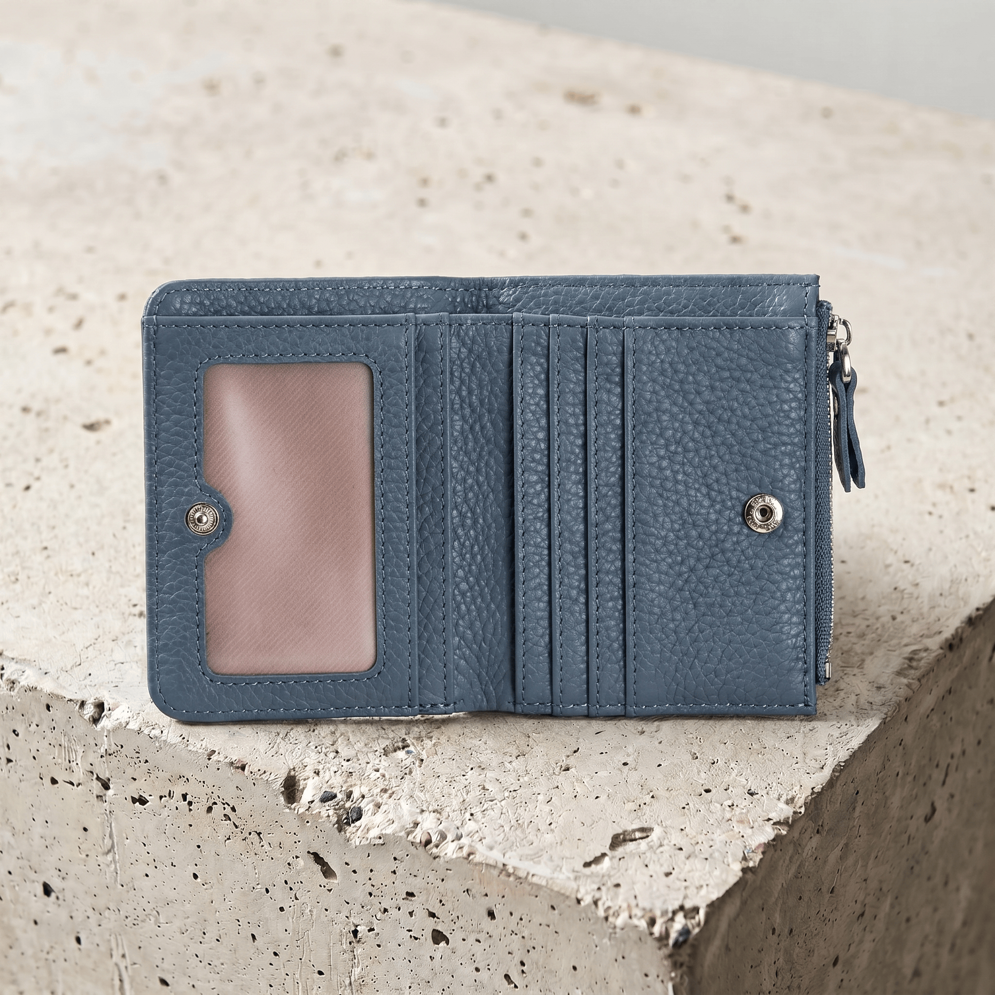 portefeuille en cuir homme bleu denim 5 logements cartes intérieur