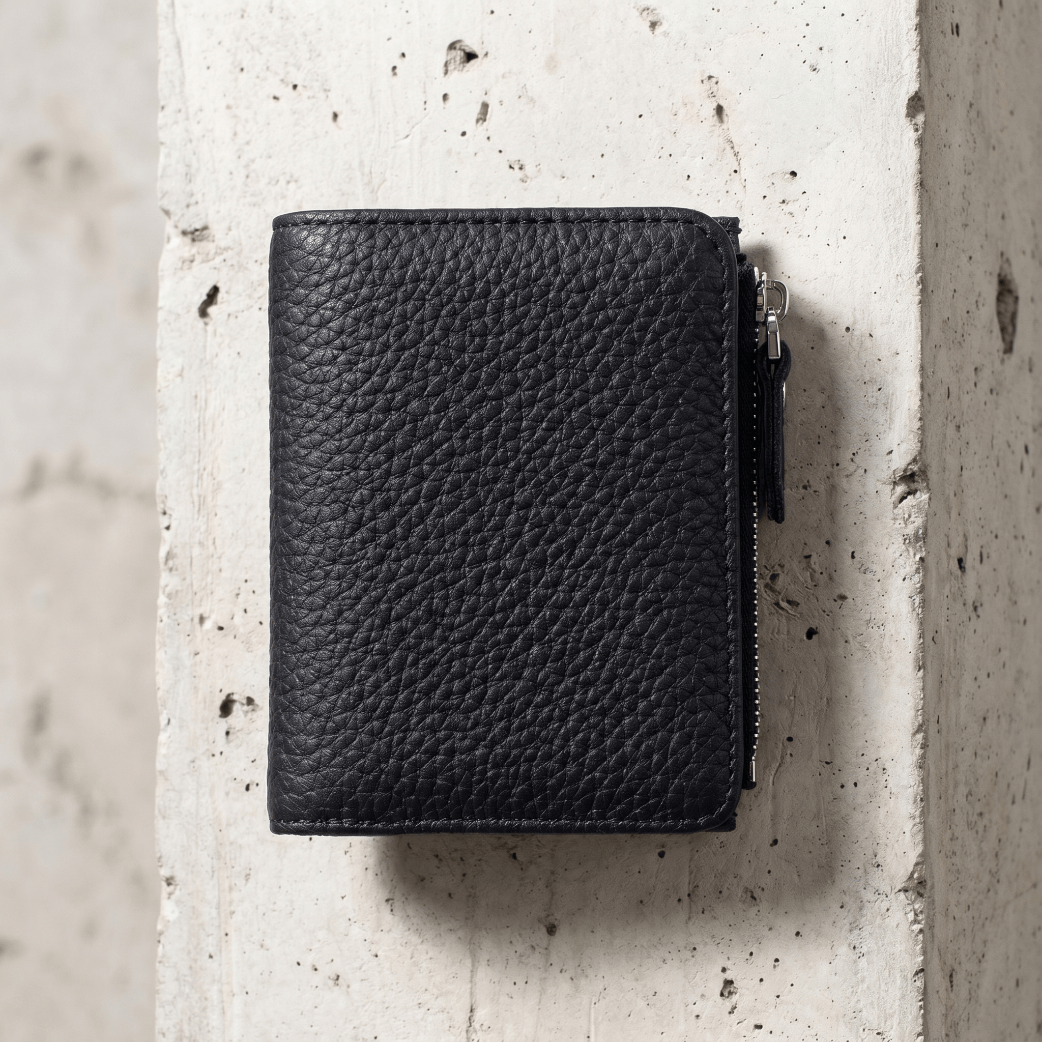 portefeuille cuir pleine fleur homme noir compact zippé bifold