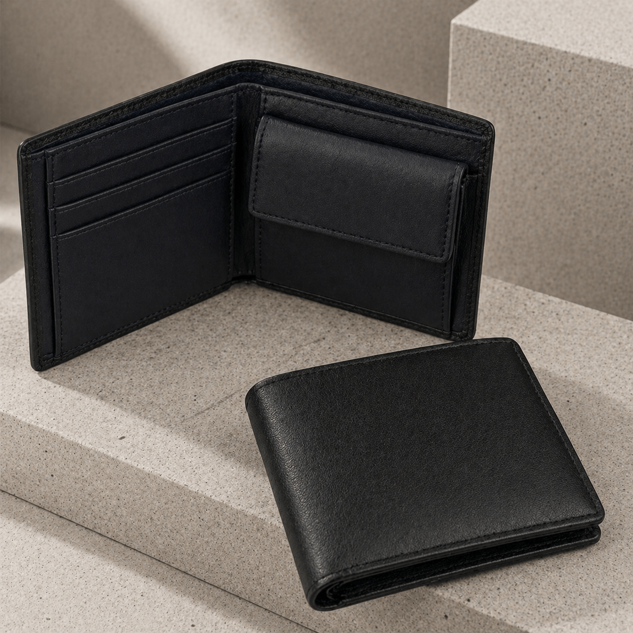 portefeuille homme cuir véritable slim noir 10 cartes ouvert