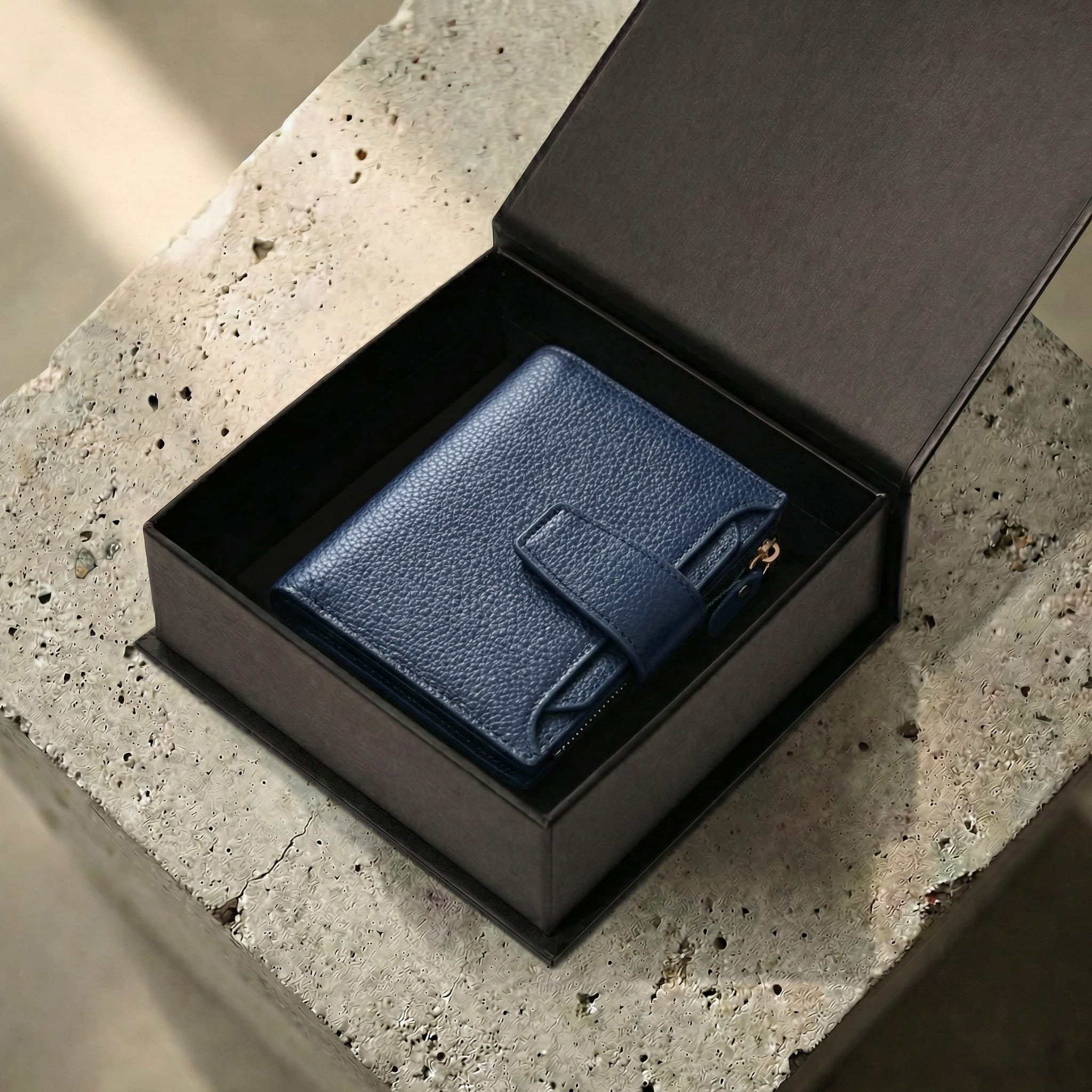 portefeuille homme bleu marine coffret cadeau