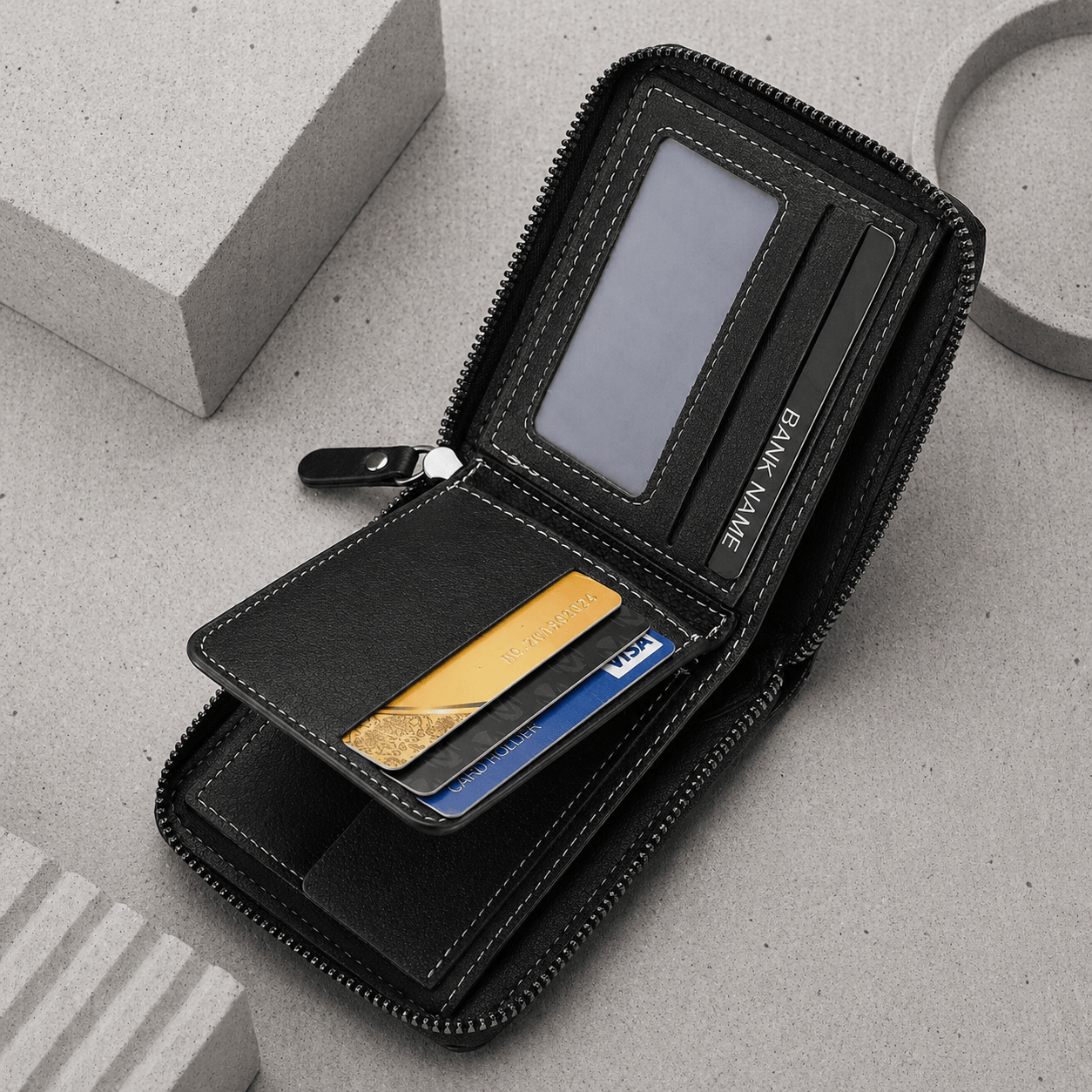 portefeuille crocodile homme noir intérieur 8 cartes fenêtre identité
