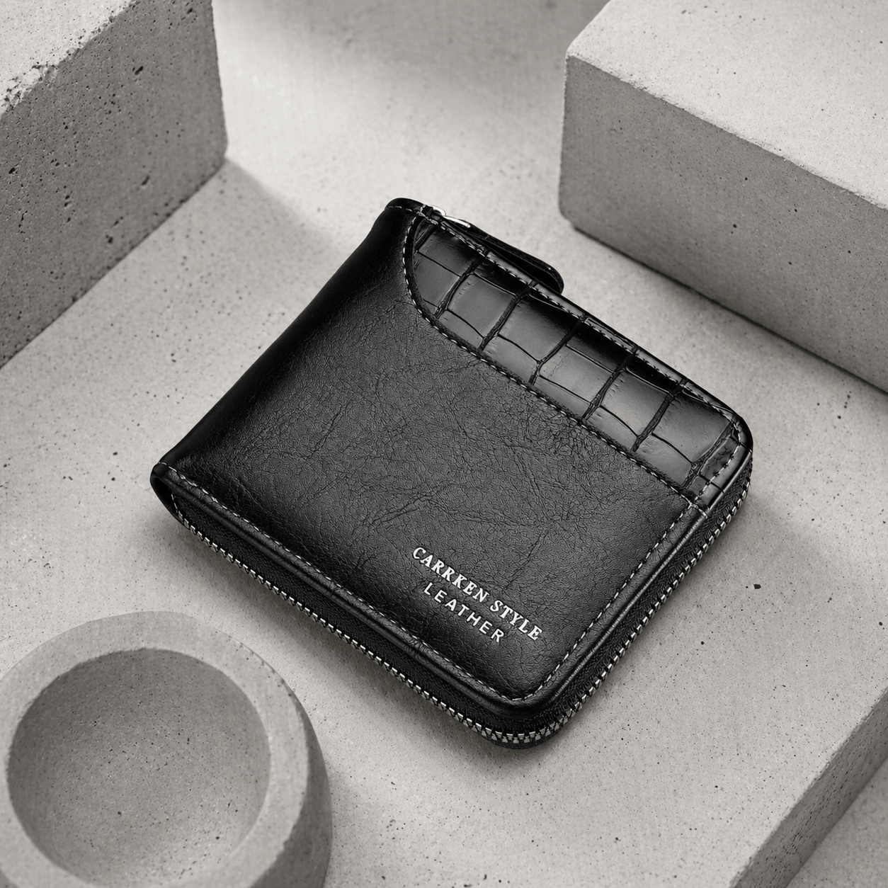 portefeuille homme crocodile similicuir noir bifold zippé motif croco