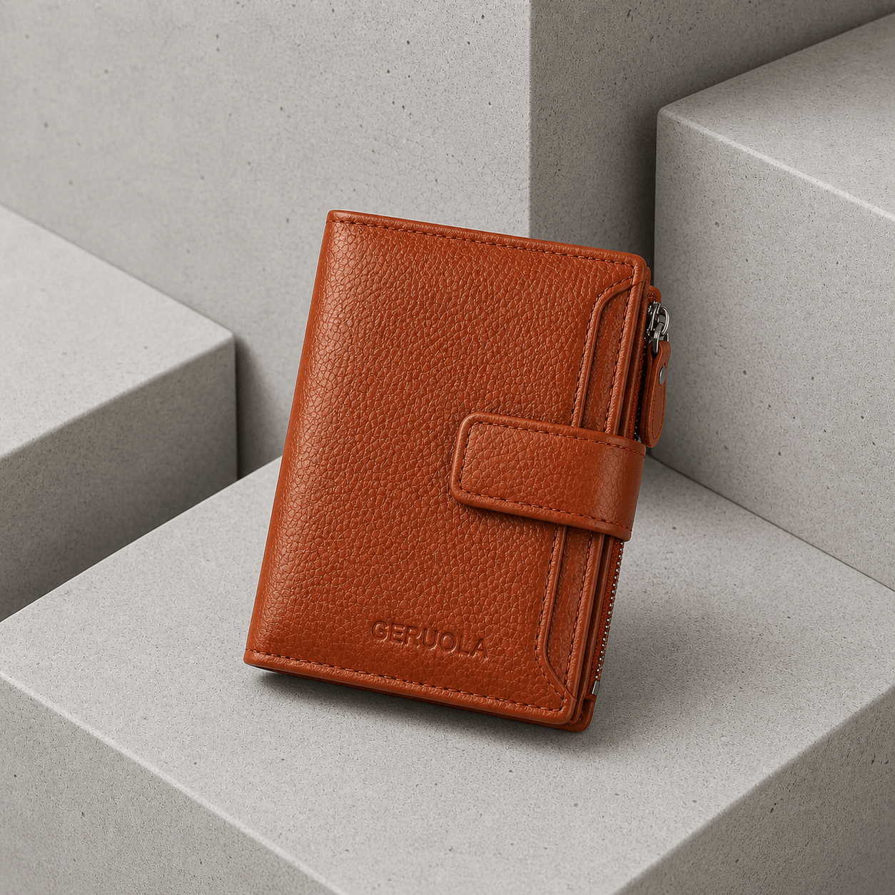 portefeuille homme cuir 3 volets camel grainé anti rfid